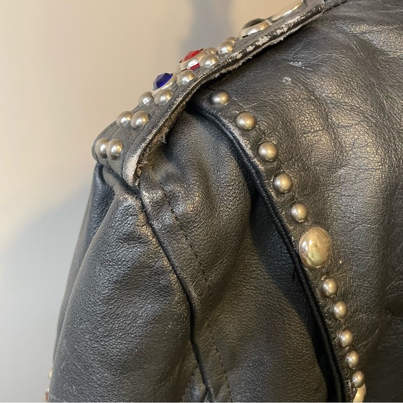 R13 Repurposed Studded Embellished Biker Short Sleeve Leather Jacket RARE - Picture 15 of 15
